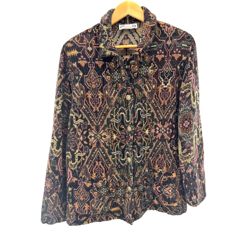 Vintage Gotcha Covered Tapestry Blazer Jacket Geometric Print Button‎ Front 90's